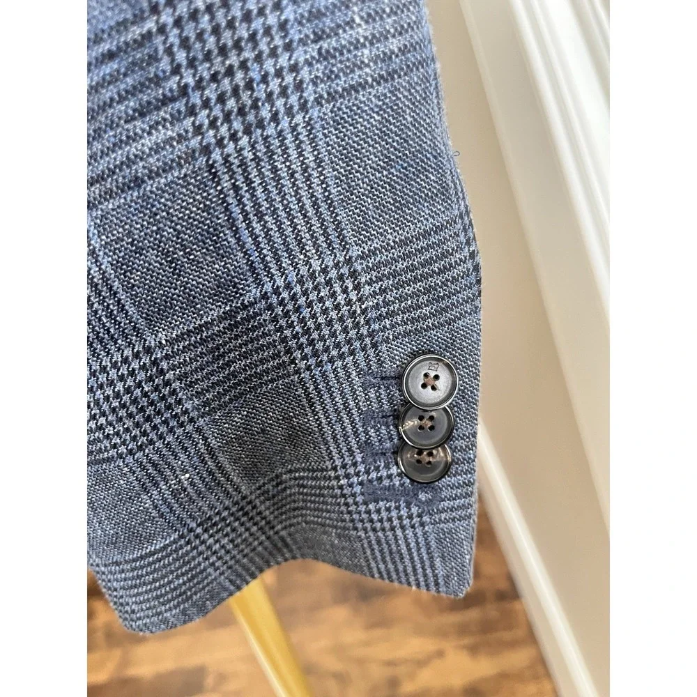 Scotch & Soda Men's Blue Tweed Plaid Two Button Blazer Luxury